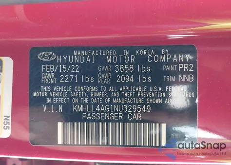 2022 Hyundai Elantra Se from USA, damaged, VIN KMHLL4AG1NU329549